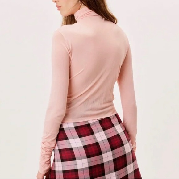 For Love and Lemons Pink Sadie Turtleneck Ruched Sleeve Top XS NEW NWT - Picture 2 of 4